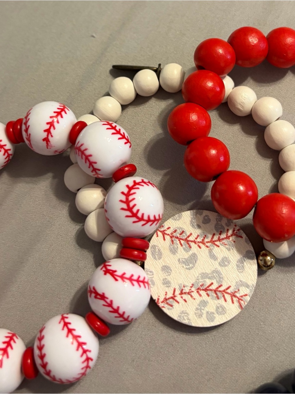 Red & White Baseball Beaded Bracelet Set